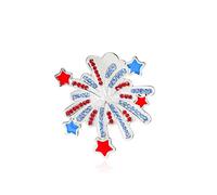 Glitter Independence Day Firework Brooch Pins For Men Women Sparkle American USA Red White Blue Brooch Pins 4th of July Jewelry, Alloy Steel, no gemstone