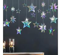 Glitter Iridescent Party Supplies Star Garland Holographic Twinkle Little Stars Decoration Hanging Decor Banner Backdrop Kids Birthday Bday Wedding Sweet 16 Graduation Ramadan EID Disco Dancing Ball