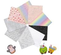Glitter Iron Fabric for Fuse Bead Kit,9 PCS Sequin Heat Transfer Vinyl Sparkle Fabric Bundles Rainbow Strawberry Striped Bow Glitter Cloth for DIY Crafts Keychains Patches Sewing Decoration,20x15cm