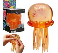 Glitter Jellyfish Squishy, Cute Jellyfish Fidget Stress Balls with Wiggly Tentacles, Soft Squishy Fidget Malt Sugar Balls Sensory for Adult Anxiety Stress Relief, Party Favors, Desk Decor (Orange)
