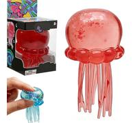 Glitter Jellyfish Squishy, Stress Relief Fidget Stress Balls, Soft Sensory Fidget with Wiggly Tentacles, Portable Anxiety Relief Party Favors Squishy Balls for Office, School & Travel (Red)