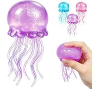 Glitter Jellyfish Squishy Toy, Stress Relief Fidget Toy for Kids & Adults, Soft Slow Rise TPR Sensory Toy with Wiggly Tentacles, Cute Squeeze Anxiety Relief Toy for Office, School & Travel(Purple)