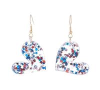 Glitter July of 4th Dangle Earring for Women Acrylic White Blue Red USA American Star Earring American Patriotic Memorial Day Independence Day Jewelry, Zinc, No Gemstone