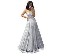 Glitter Lace Prom Dress - Spaghetti Strap, V-Neck & Pocket Formal Evening Gown Silver