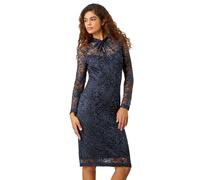 Glitter Lace Twist Neck Stretch Dress Roman Black 14