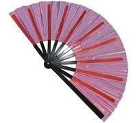 Glitter Large Rave Folding Hand Fan, Multicolored Festival Handheld Accessory for Raves and Performances, 16.5 in 42 cm, PVC Face with Plastic Ribs