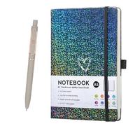 Glitter Laser A5 Notebook with Pen , Lined Journal A5 Notepad for Girls Women,Cute Bling Diary with Heart-Shaped College Ruled Hardcover Notebook for Work School, Note Taking, Business (Gray Black)