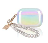 Glitter Laser Case for AirPods Pro 2nd Generation 2022 with Pearl Wrist Keychain,Colorful Rainbow Cute Airpod Pro 2 (2022) Case Women Girls Protective Skin Cover Soft TPU Shockproof-Pearl White