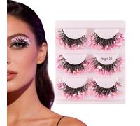 Glitter Lash Strips 3 Pair - Voluminous Curl Eyelashes, Glow in Dark | Reusable decorative Artificial Lashes for Stage Carnival Party Festival Performance Women Girls Colorful Eye Makeup, 11.2x9.2cm