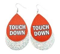 Glitter Layered Leather Football Dangle Earrings Touch Down Shining Leather Game Day Earrings Sparkle Sequin Football Rugby Sports Team Support Favor Cheerleading Fans Accessories, Faux Leather, No
