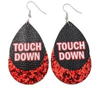 Glitter Layered Leather Football Dangle Earrings Touch Down Shining Leather Game Day Earrings Sparkle Sequin Football Rugby Sports Team Support Favor Cheerleading Fans Accessories, Faux Leather, No