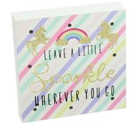 Glitter LED Light Up Unicorn Block Wall Plaque Art ~ Leave A Little Sparkle