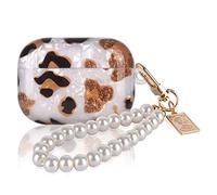Glitter Leopard Case for Airpod Pro with Pearl Wrist Keychain,Colorful Sparkle Bling Pretty Cute Soft TPU Shockproof Protective Cover Compatible with Airpods Pro for Women Girls
