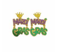 Glitter Letter MARDI GRAS Acrylic Dangle Earrings for Women Cute Mask Crown Lobster Stud Earrings Carnival Parades Fat Tuesday Celebration Earrings Holiday Jewelry Gifts, Acrylic, No Gemstone