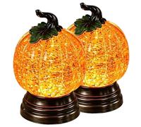 Glitter Lighted Pumpkin Snow Globe, Halloween Snow Globe Decor with Warm Orange LED Glow, Fall Snows Globes with Shimmering Glitter Water Globes Pumpkin, for Mantel Shelf Table Centerpiece