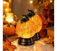 Glitter Lighted Pumpkin SnowGlobe, Halloween Glitters SnowGlobe with Warm Orange Led Light, Fall SnowsGlobes with Shimmering Glitter WaterGlobes Pumpkin, for Mantel Shelf Table Centerpiece