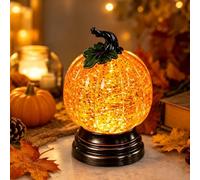 Glitter Lighted Pumpkin SnowGlobe, Halloween Glitters SnowGlobe with Warm Orange Led Light, Fall SnowsGlobes with Shimmering Glitter WaterGlobes Pumpkin, for Mantel Shelf Table Centerpiece