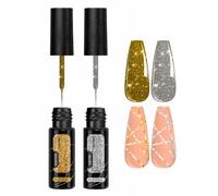 Glitter Liner Gel Polish - 2pcs Silver Gold Gel Nail Polish With Thin Brush