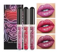 Glitter Lip Gloss Set, 3Pcs Glitter Lipsticks Diamond Shimmer Metallic Liquid Lipstick Set, Sparkle Sparkly Glossy Liquid Lipstick Lip Gloss Set for Women Lips Make up (Set C)