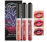 Glitter Lip Gloss Set, 3Pcs Glitter Lipsticks Diamond Shimmer Metallic Liquid Lipstick Set, Sparkle Sparkly Glossy Liquid Lipstick Lip Gloss Set for Women Lips Make up (Set B)