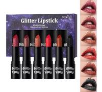 Glitter Lipstick, 6-Piece Shiny Lip Gloss Set, Long-Lasting Lip, Compact Makeup for Daily Wear, Events, Travel, Halloween, Date Night and Festive Beauty Looks, 5.51 Inches
