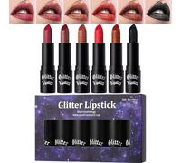 Glitter Lipstick - Flower Jelly Lipstick | Matte Set | 6 Pieces Smudge-Proof Waterproof Shimmer | Creamy Smooth Texture Glitter Lip Stick | Great Gift for Women and Girl