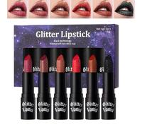 Glitter Lipstick for Women - Transfer-proof Lip Gloss,6 Pieces Smudge-proof Waterproof Shimmer Lipstick for Women Commuting Travel Halloween Dating Wedding Party
