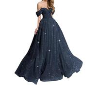 Glitter Long Princess Dress for Women Elegant Wedding Guest Gowns for Formal Evening Party YIAX186 Navy Blue UK24