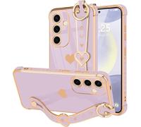 Glitter Love Heart Case for Samsung Galaxy A36 5G with Little Love Hearts Wristband Ring Holder Stand Glossy Finish Gold Plated Frame for Girls Women Shockproof TPU Skin for Galaxy A36 5G Purple