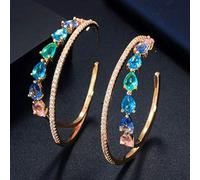 Glitter Luxury White Color Zirconia Crystal Big Hoop Earrings For Women Jewelry