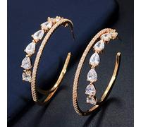 Glitter Luxury White Color Zirconia Crystal Big Hoop Earrings For Women Jewelry
