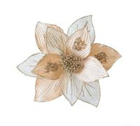 Glitter Magnolia Flowers for Holiday Decorations, Designed with Flexible Stems for Christmas Trees, Wreaths, and Seasonal Arrangements Throughout the Year (Light gold)