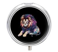 Glitter Male Lion Small Pill Organizer for Travel Portable Mini Pills Box with 3 Compartments Round Medicine Case Container