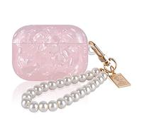 Glitter Marble Case for Airpod Pro with Pearl Wrist Keychain,Colorful Sparkle Bling Pretty Cute Soft TPU Shockproof Protective Skin Cover Compatible with Airpod Pro for Women Girls-Pink