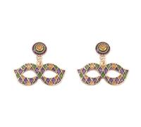 Glitter Mardi Gras Dangle Earrings for Women Sparkle Rhinestone Crown Letter MARDI GRAS Love Heart Mask Drop Earrings Carnival Celebration Jewelry Gift, Zinc, No Gemstone