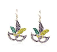 Glitter Mardi Gras Dangle Earrings for Women Sparkle Rhinestone Crown Letter MARDI GRAS Love Heart Mask Drop Earrings Carnival Celebration Jewelry Gift, Zinc, No Gemstone