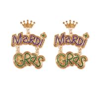 Glitter Mardi Gras Dangle Earrings for Women Sparkle Rhinestone Crown Letter MARDI GRAS Love Heart Mask Drop Earrings Carnival Celebration Jewelry Gift, Zinc, No Gemstone