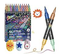 Glitter Markers, 24 Dual Tip Markers with 48 Sparkling Colors - Double Ended Brush Pens with Fine Glitter for Crafts, Journaling, Card Making & Adult Coloring Books