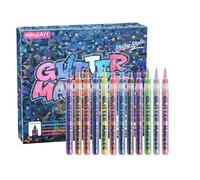 Glitter Markers - Create Sparkling DIY Crafts & Sparkling Art | Quick-Drying Smudge-Proof Ink | 12 Piece Multi-Colour + 0.7mm Fine Tip, Water-Based Non-Bleed Pigment - For Greeting Cards & Journaling