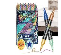Glitter Markers for Kids - Double-Tip Water-Based Ink Set,Shimmer Outline Markers Colored Pens,for Birthday Cards Art Projects Doodle Writing Coloring Books Scrapbooking
