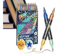 Glitter Markers for Kids - Fast Drying Double Tip for Crafts, Glitter Markers Set with Ink, for DIY Craft, Scrapbooking, Greeting Cards, Sc