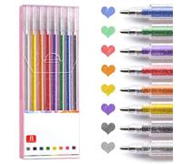 Glitter Markers Pen - 1.0mm Tip Coloring Glitter Gel Pens Set, Coloured Writing Pens, DIY Crafts Greeting Birthday Cards Making Poster, Vibrant Colour & Free Flowing, for Drawing Writing (8Colors)