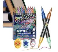 Glitter Markers | Quick-Drying Safe Water-Based Ink,Outline Shimmer Markers Paint Pens | for Birthday Cards Art Projects Doodle Writing Coloring Books Scrapbooking
