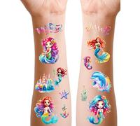 Glitter Mermaid Temporary Tattoos for Kids, 12 sheets Transfer Tattoo for Girls Party Bag Fillers Supplies, School Rewards