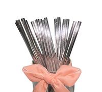 Glitter Metal Silver Paper Straws, Pack of 100 Biodegradable Disco Solid Silver Drinking Straws for Party Birthday Wedding Decorations