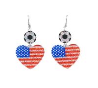 Glitter Mexico USA Flag Soccer Dangle Earrings Creative Heart-shaped Maple Leaf Flag Sports Earrings for Women Men Game Day Patriotic Soccer Fan Jewelry 2026, Zinc, No Gemstone