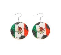 Glitter Mexico USA Flag Soccer Dangle Earrings Creative Heart-shaped Maple Leaf Flag Sports Earrings for Women Men Game Day Patriotic Soccer Fan Jewelry 2026, Zinc, No Gemstone