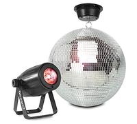 Glitter Mirror Ball 30cm Hanging Disco Set with Mains-Powered Motor & RGBW LED Pinspot Light - Party Lighting Kit for Disco, Weddings, Pubs & Events