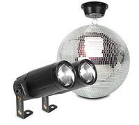 Glitter Mirror Ball 30cm with Motor, Disco Mirror Ball Kit Including 2X 6W White LED Pinspot Lights, Perfect for DJ Events, Parties and Weddings