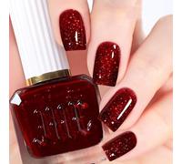 Glitter Nail Polish - Burgundy Red Nail Polish Quick Dry - Long Lasting Dark Red Nail Varnish - Glossy Breathable Sparkly Nail Varnish - Chip Resistant Non-Toxic for DIY Nail Art Manicure